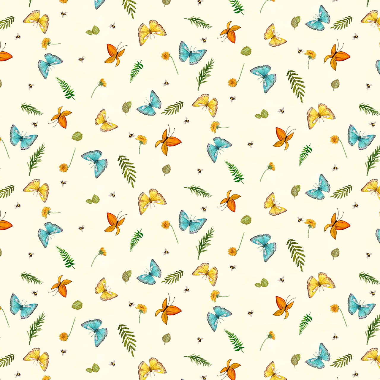 Fabric Henry Glass Light Yellow Butterflies Happy Campers by the Quarter Yard 2730-44