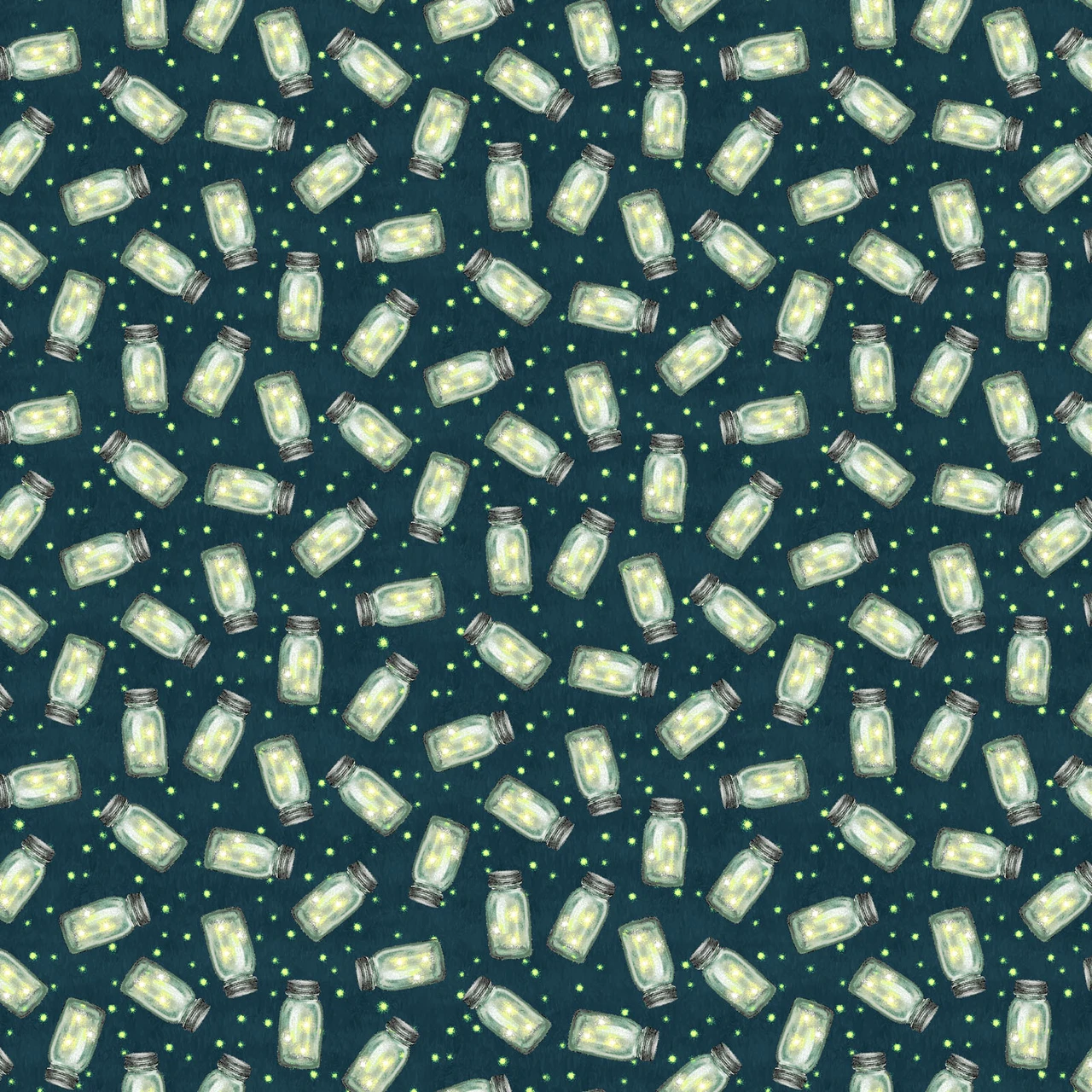 Fabric Henry Glass Lime/Dark Teal Fireflies Happy Campers by the Quarter Yard 2735-67