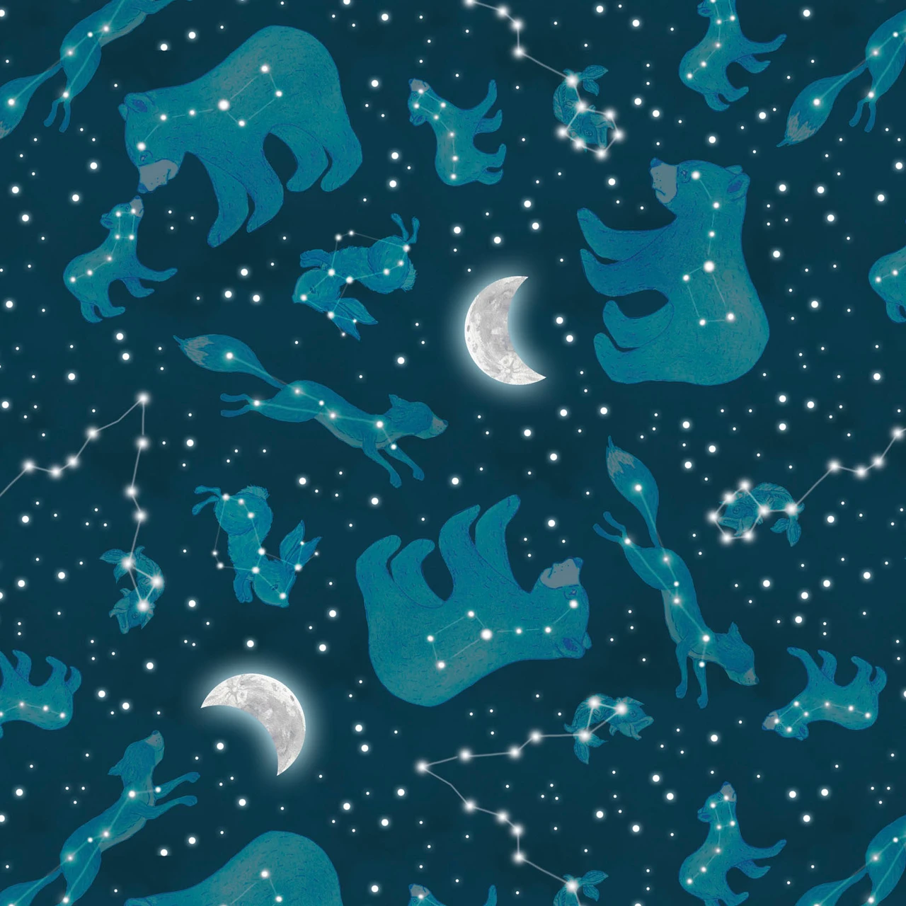 Fabric Henry Glass Dark Blue Constellations Happy Campers by the Quarter Yard 2736-77