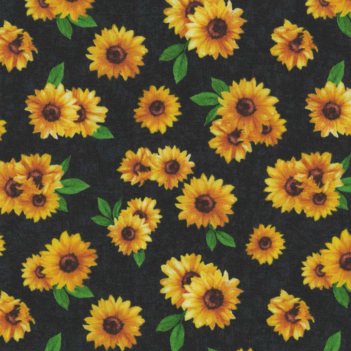 Fabric Wilmington Prints Black Sunflower Toss Sunshine Whispers by the Quarter Yard 28655-957