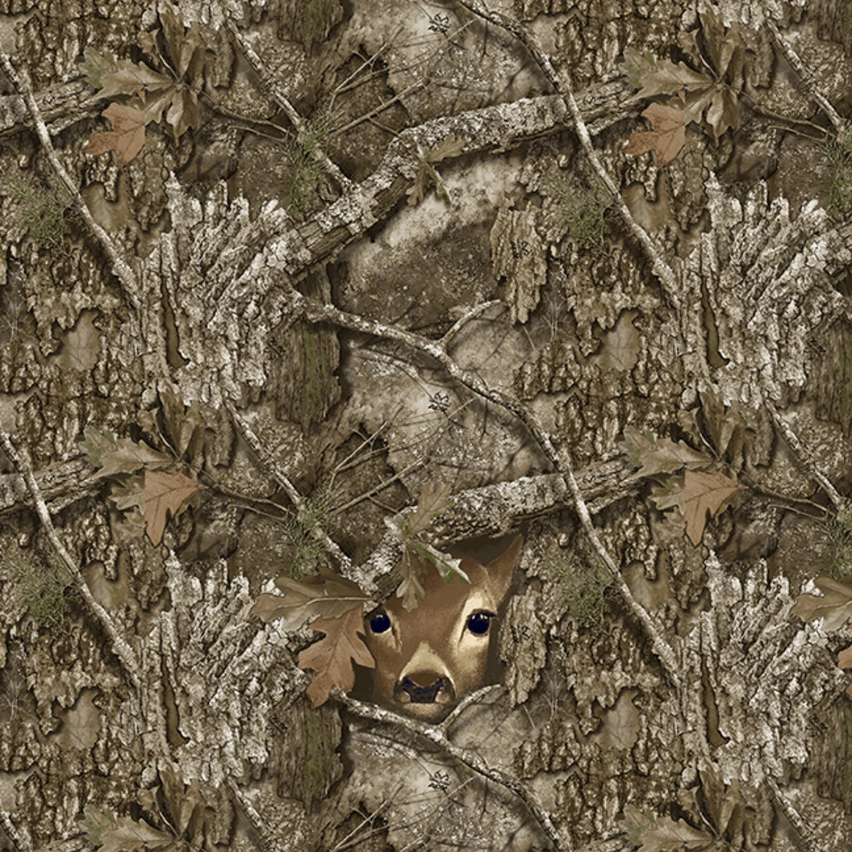 Fabric A.E. Nathan Brown Peeking Out REALTREE by the Quarter Yard 2882-43