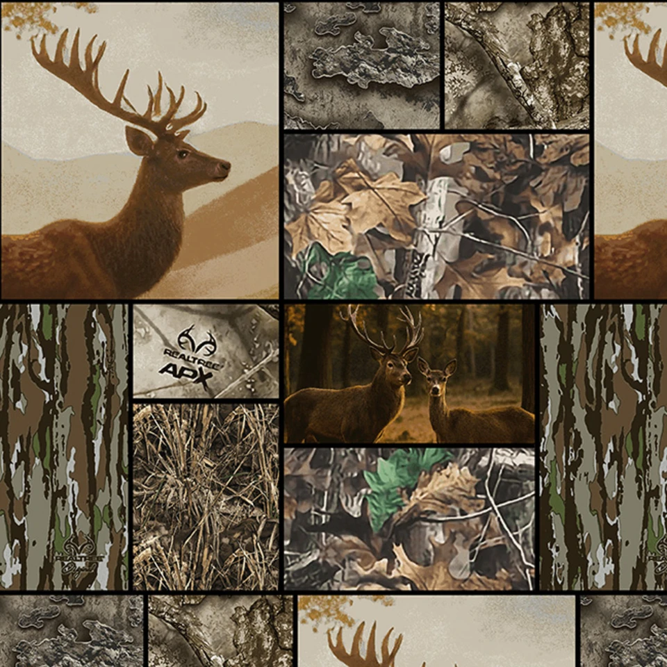 Fabric A.E. Nathan Brown Multi Patchwork REALTREE by the Quarter Yard 2886-34