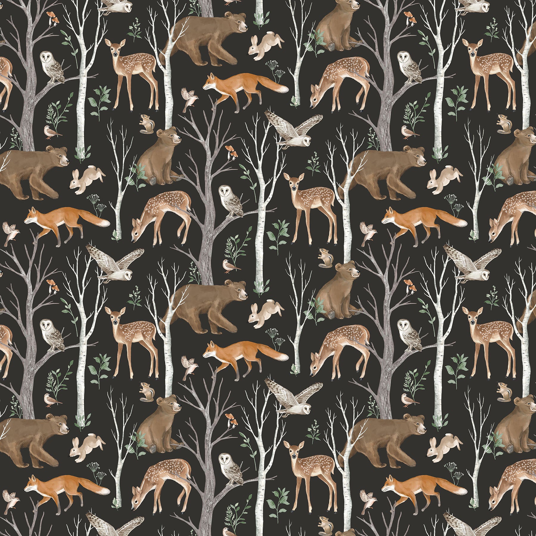 Fabric Northcott Charcoal Multi Scenic Tanglewood by the Quarter Yard 29281-98