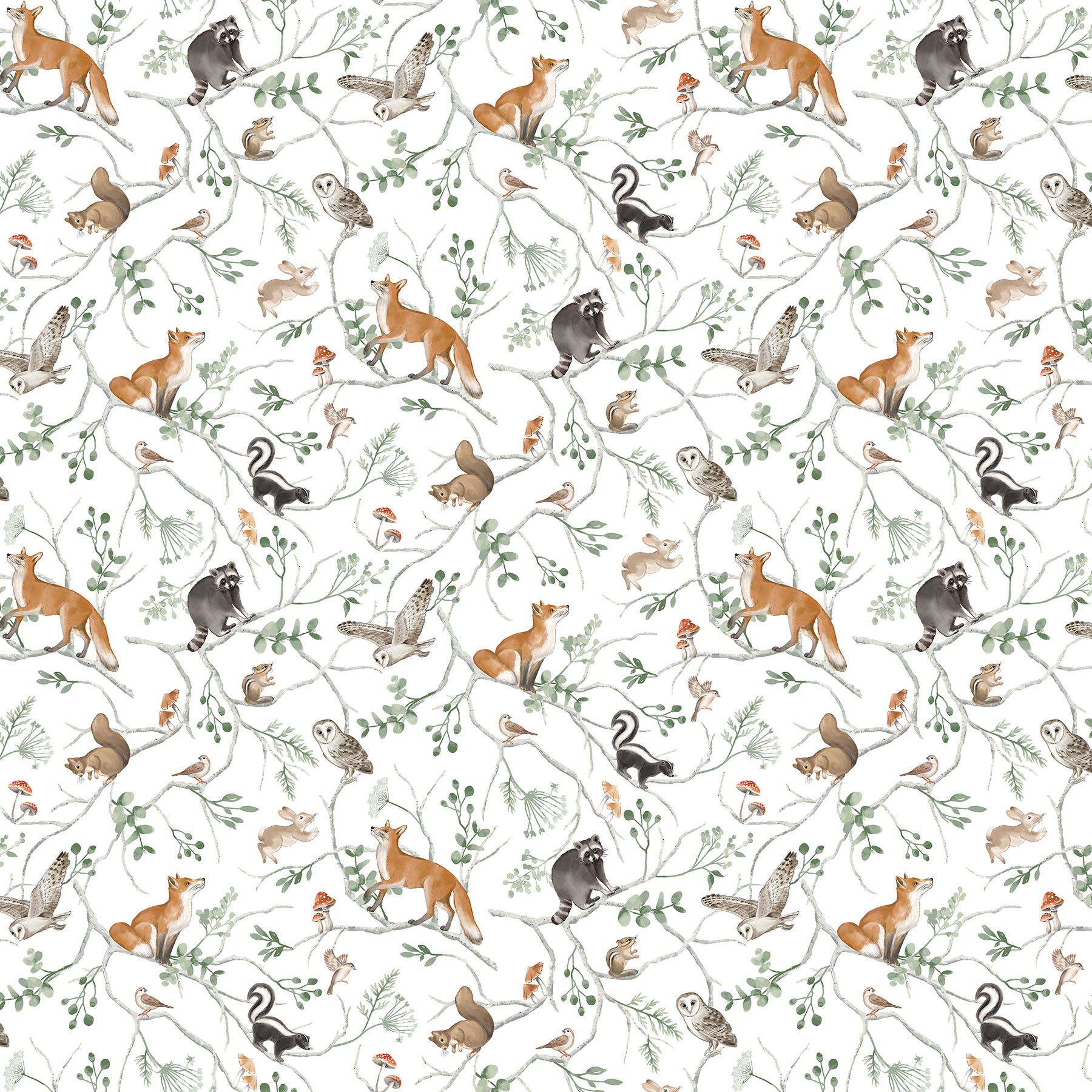 Fabric Northcott White Multi Animal Vine Tanglewood by the Quarter Yard 29282-10