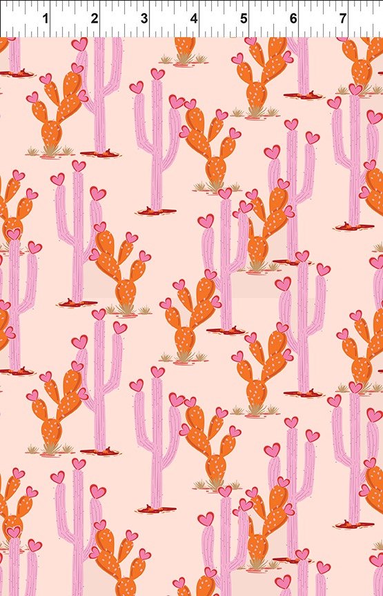 Fabric In The Beginning Multi Heart Cactus Go Cowgirl! by the Quarter Yard 2GC-1