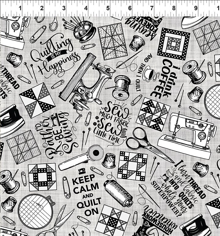 Fabric In The Beginning Taupe Sayings Sketchbook Prints by the Quarter Yard 2SK-1