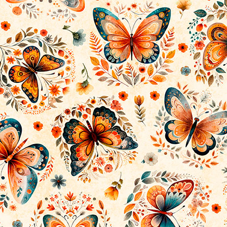 Fabric QT Cream Butterflies Harvest Hollow by the Quarter Yard 31986-E
