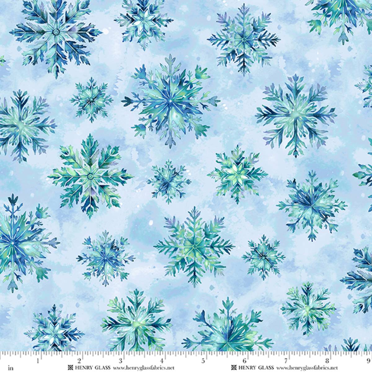 Fabric Henry Glass Medium Blue Snowflakes Beyond the Pines by the Quarter Yard 3686-70