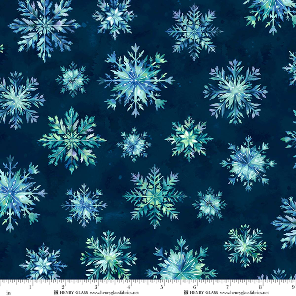 Fabric Henry Glass Midnight Blue Snowflakes Beyond the Pines by the Quarter Yard 3686-77