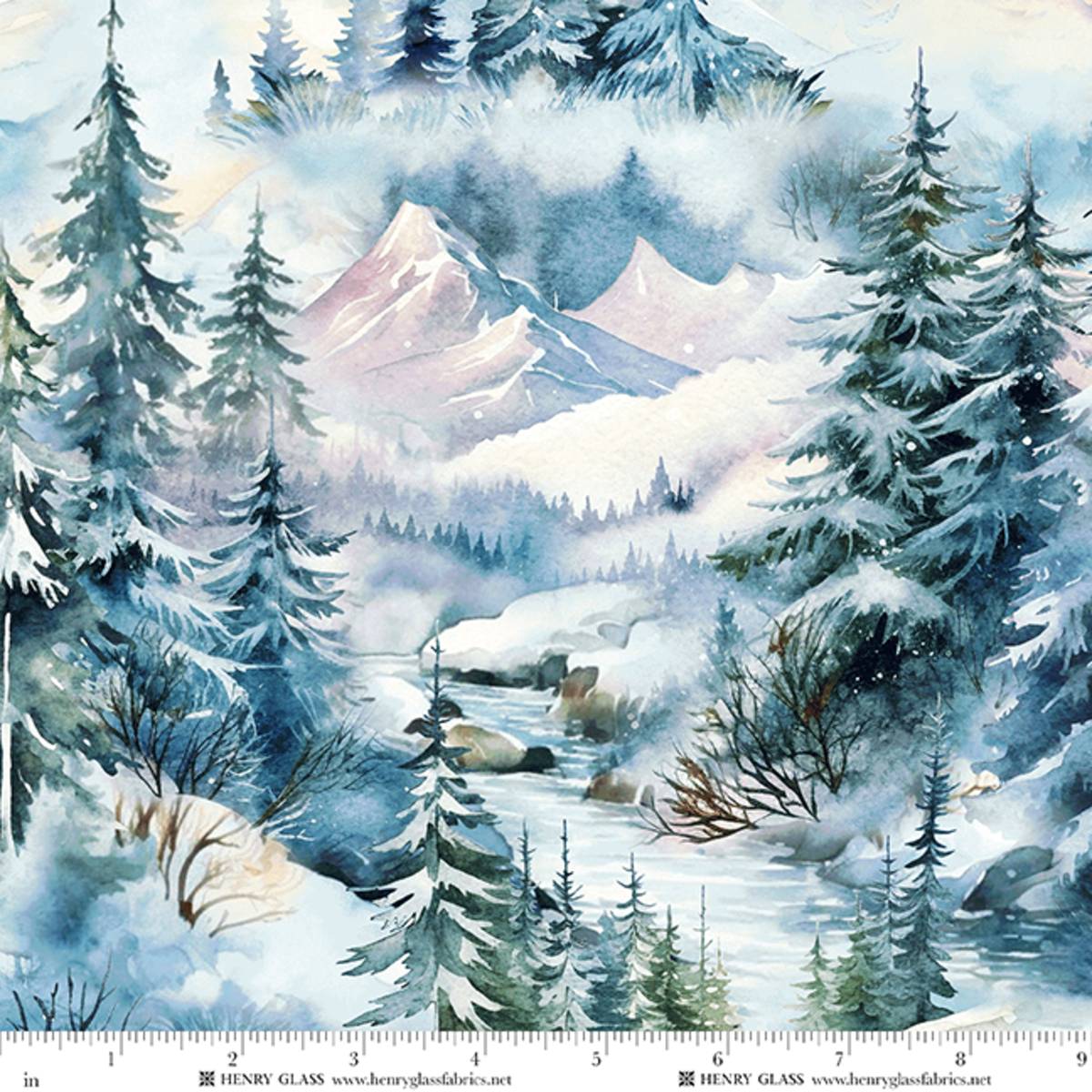 Fabric Henry Glass Blue Spruce Multi Pine Tree Scenic Mini Beyond the Pines by the Quarter Yard 3687-76