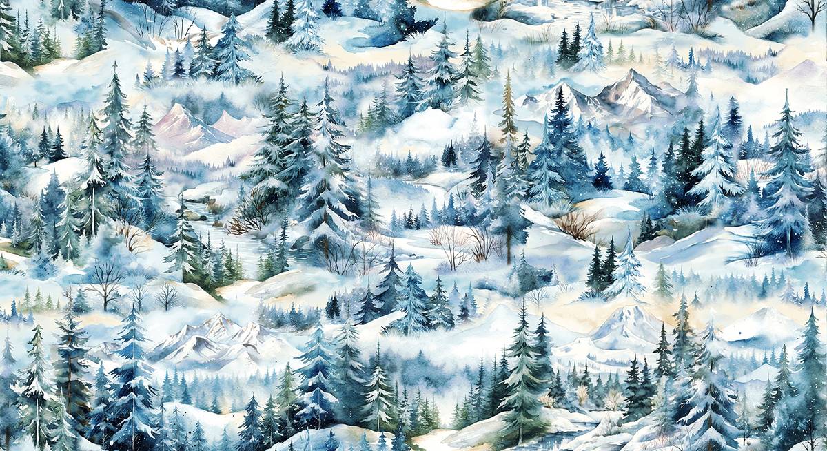 Fabric Henry Glass Blue Spruce Multi Pine Tree Scenic Large Beyond the Pines by the Quarter Yard 3688-76