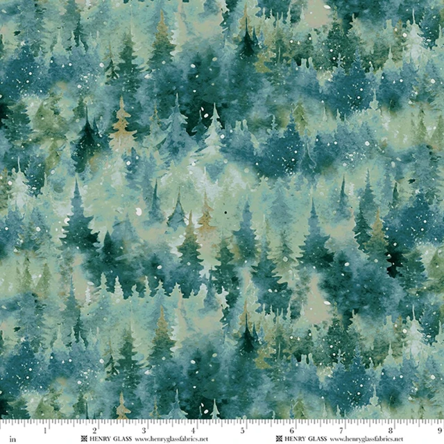 Fabric Henry Glass Pine Green Stacked Pine Trees in Minky Beyond the Pines by the Quarter Yard 3690MK-66
