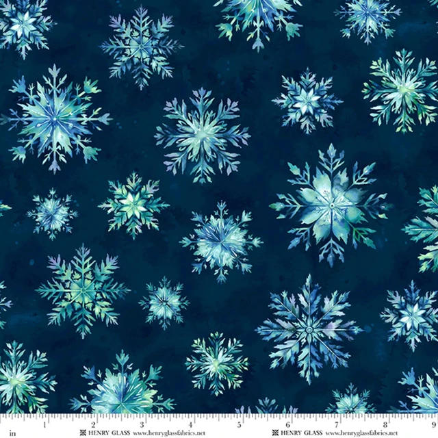 Fabric Henry Glass Midnight Blue Snowflakes in Minky Beyond the Pines by the Quarter Yard 3691MK-77