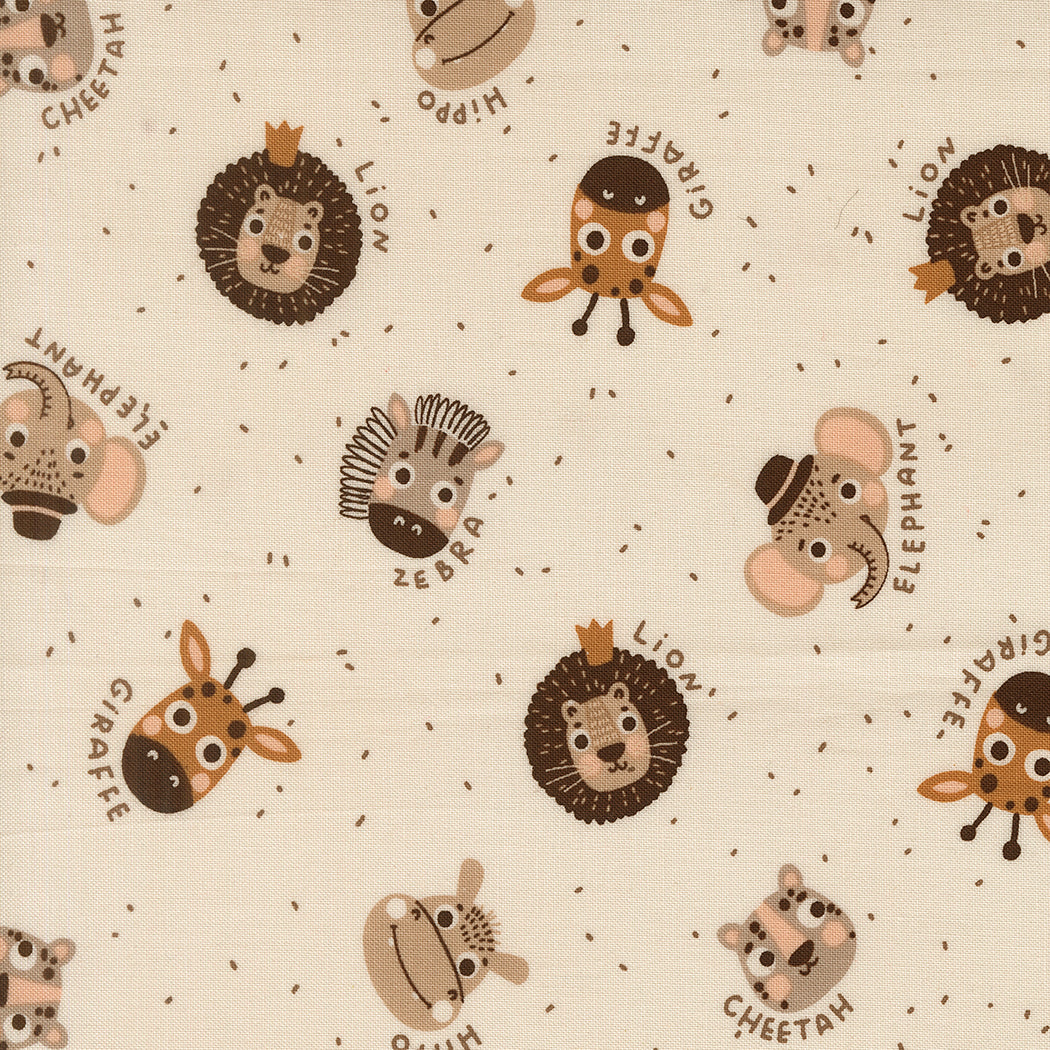 Fabric Moda Pearl Animals Faces Wildly Cute Safari by the Quarter Yard 39081-11
