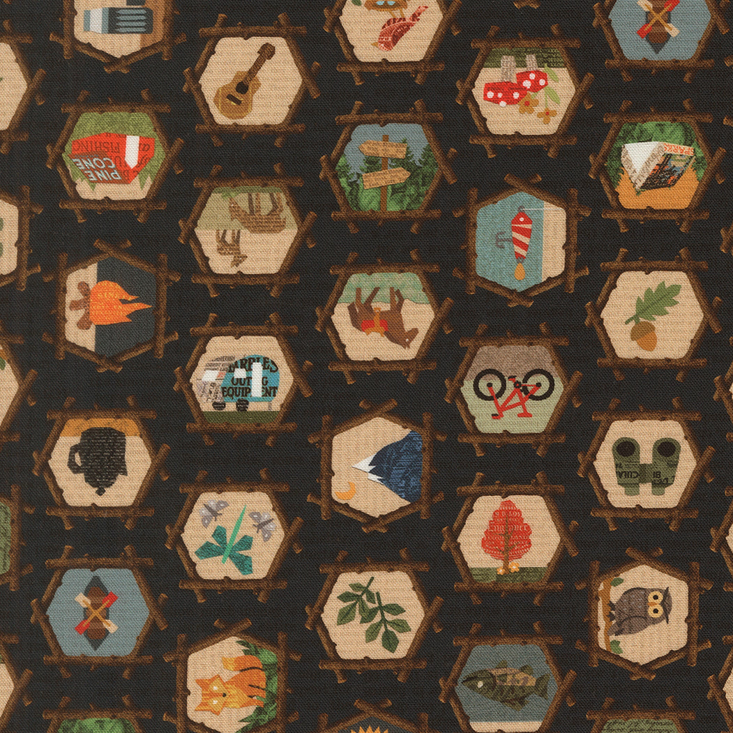 Fabric Moda Navy Rustic Icons Paper Trails by the Quarter Yard 39592-19