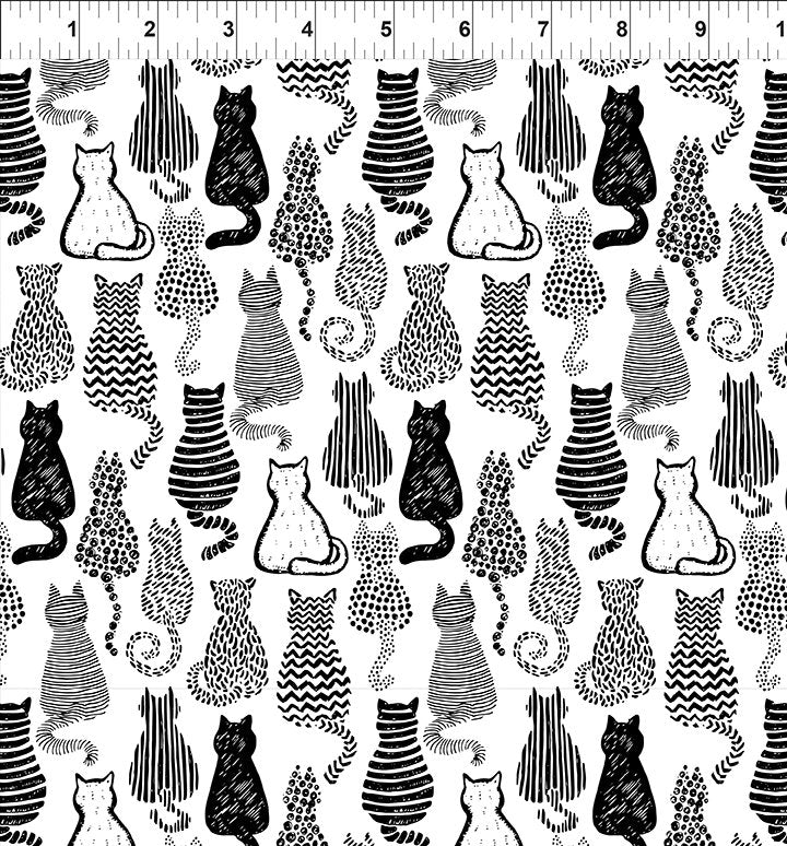 Fabric In The Beginning White Cats Sketchbook Prints by the Quarter Yard 3SK-1