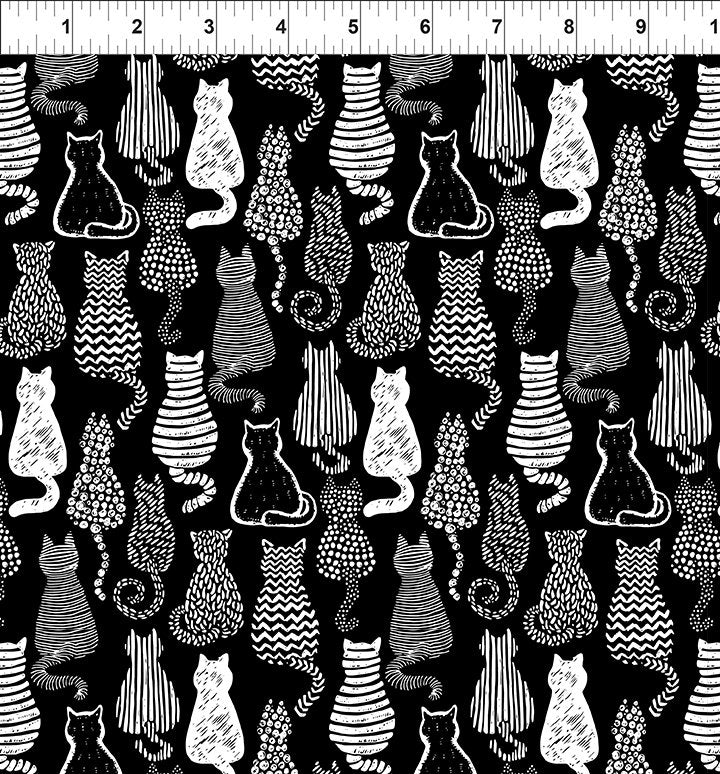 Fabric In The Beginning Black Cats Sketchbook Prints by the Quarter Yard 3SK-2