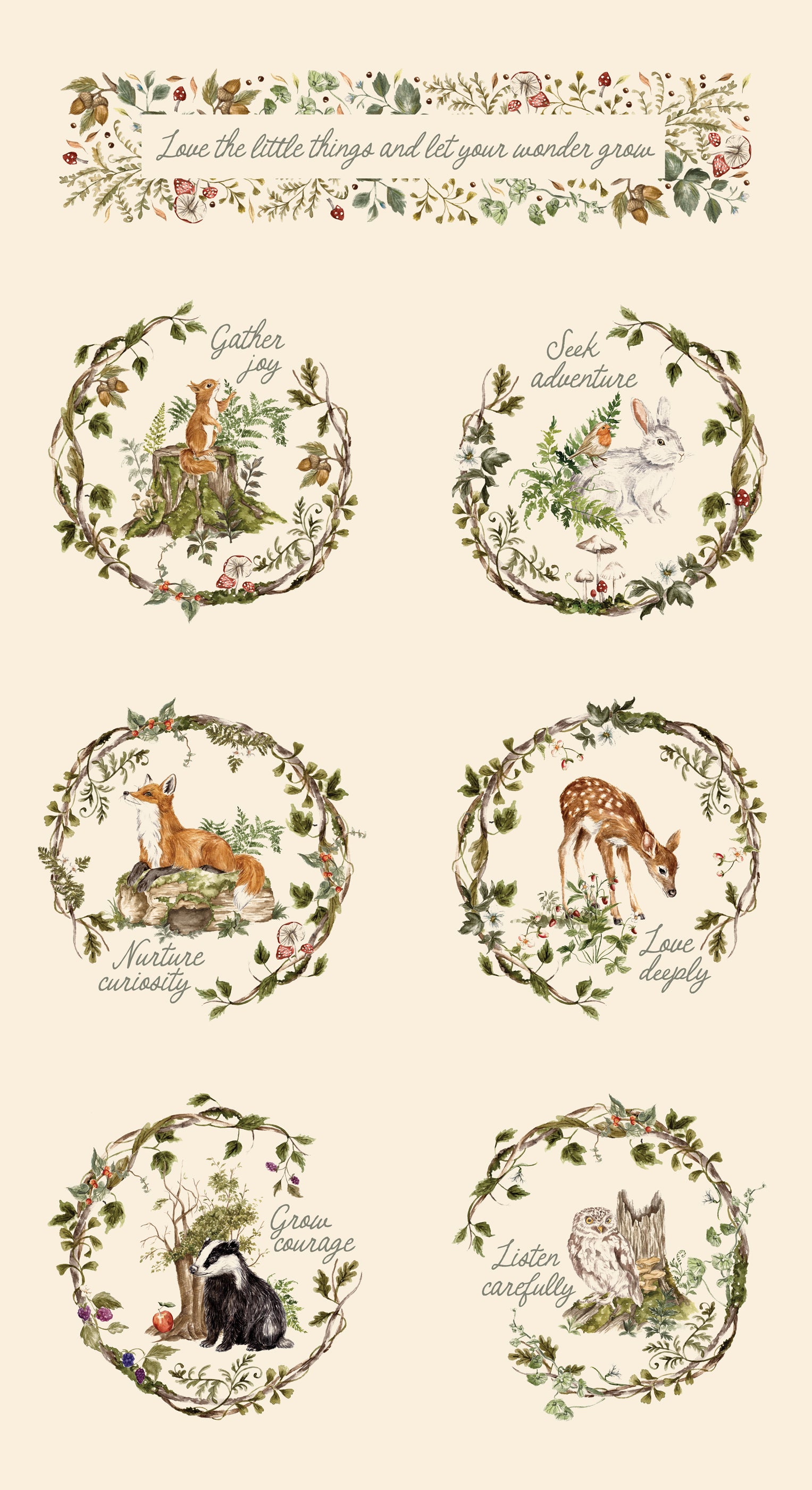 Fabric Moda Eggshell Fable and Fern Quilt Panel 40067-11