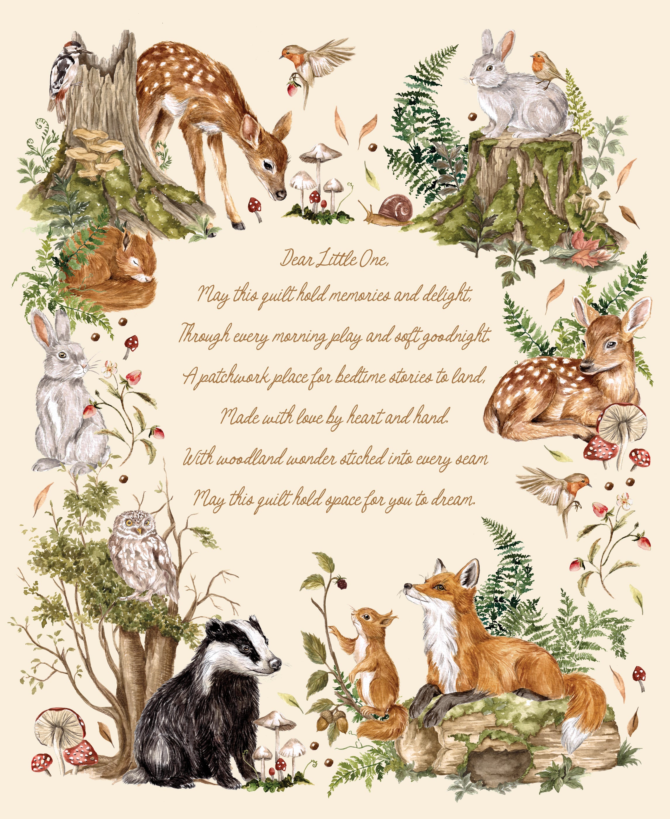 Fabric Moda Eggshell Fable and Fern Quilt Panel 40068-11