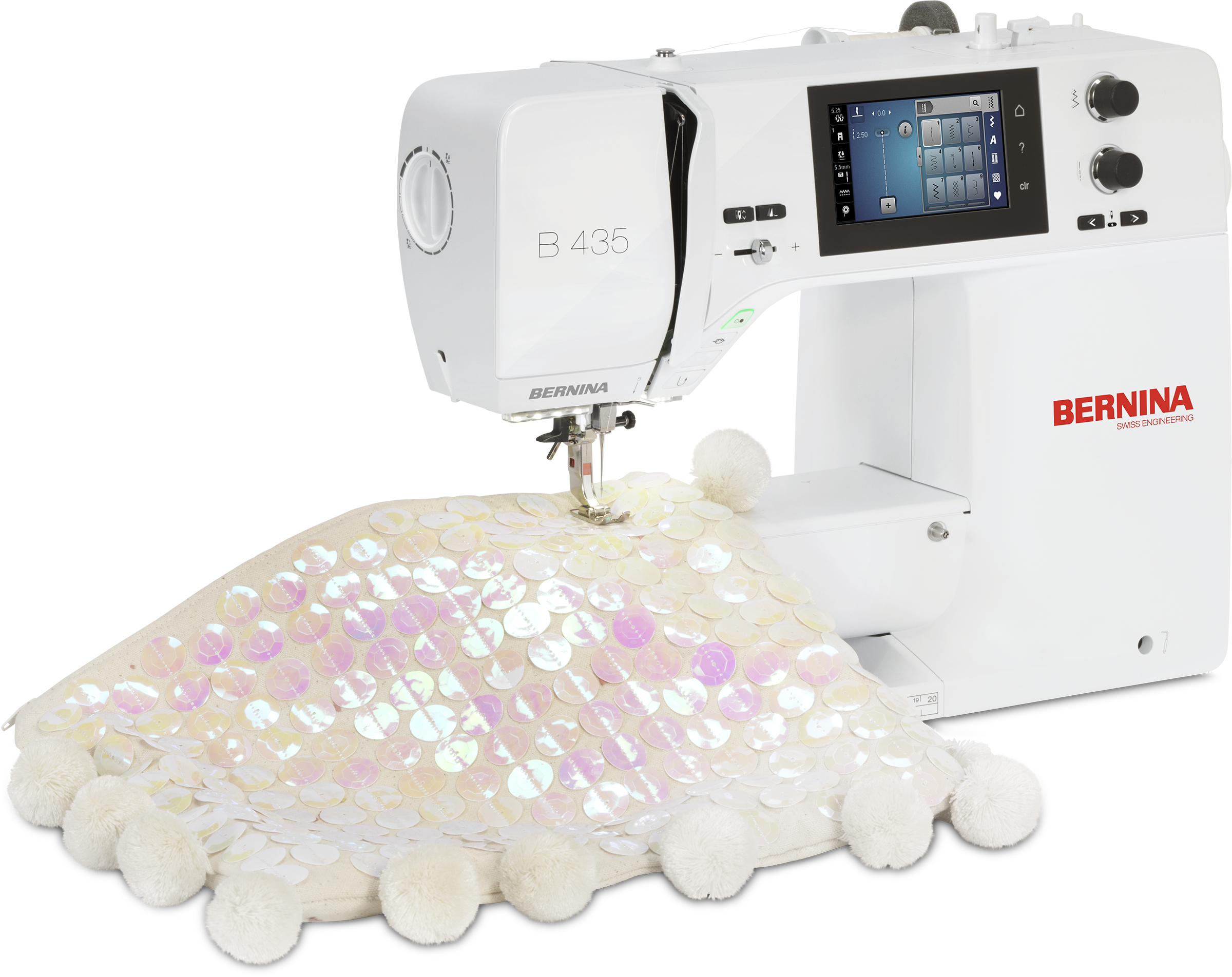 angled image of the BERNINA 435 Sewing Machine with a sewing project