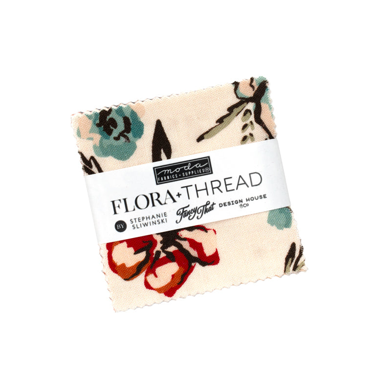 Fabric Moda Precuts Flora + Thread 2.5" Mini Charm Pack 45680MC