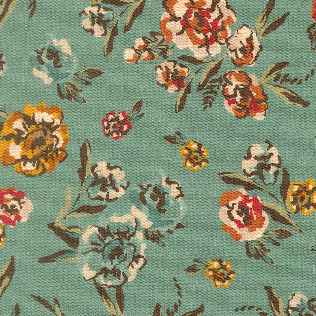 Fabric Moda Teal Brushed Bouquet Flora + Thread by the Quarter Yard 45680-15