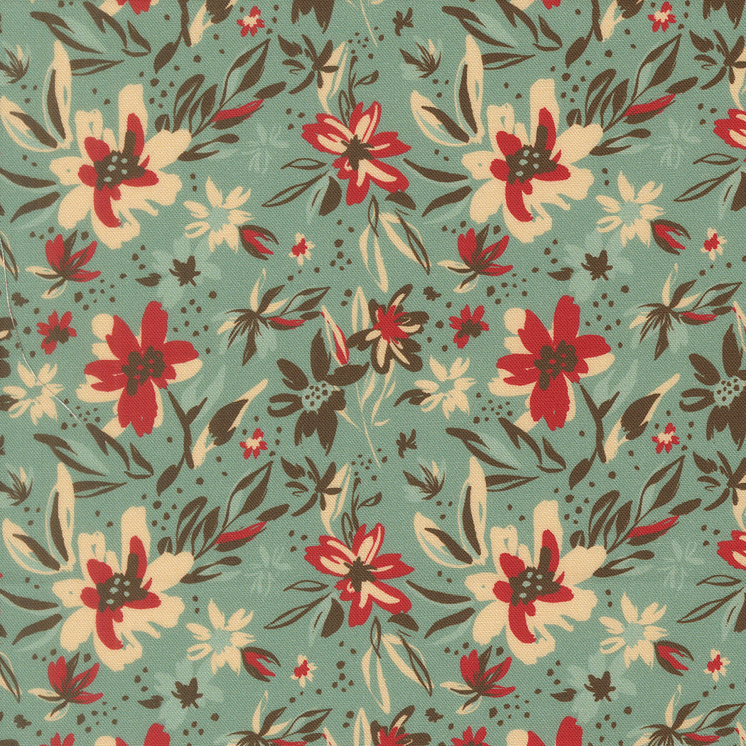 Fabric Moda Teal Petal Brush Flora + Thread by the Quarter Yard 45681-15