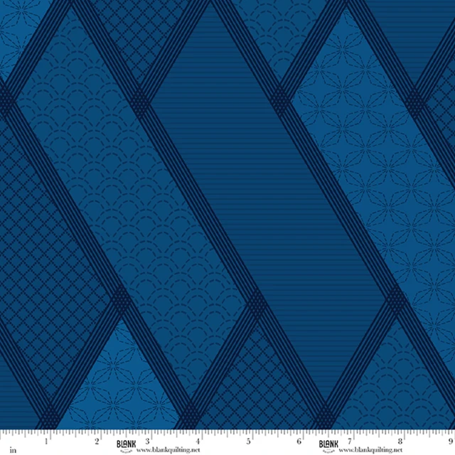 Fabric Blank Quilting Blue Stitched Geometric Linear Dream 108" Wide Back by the Quarter Yard 4734-77