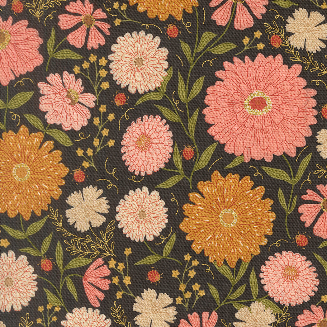 Fabric Moda Midnight Zinnias Metallic Ladybug Whimsy by the Quarter Yard 48440-18M