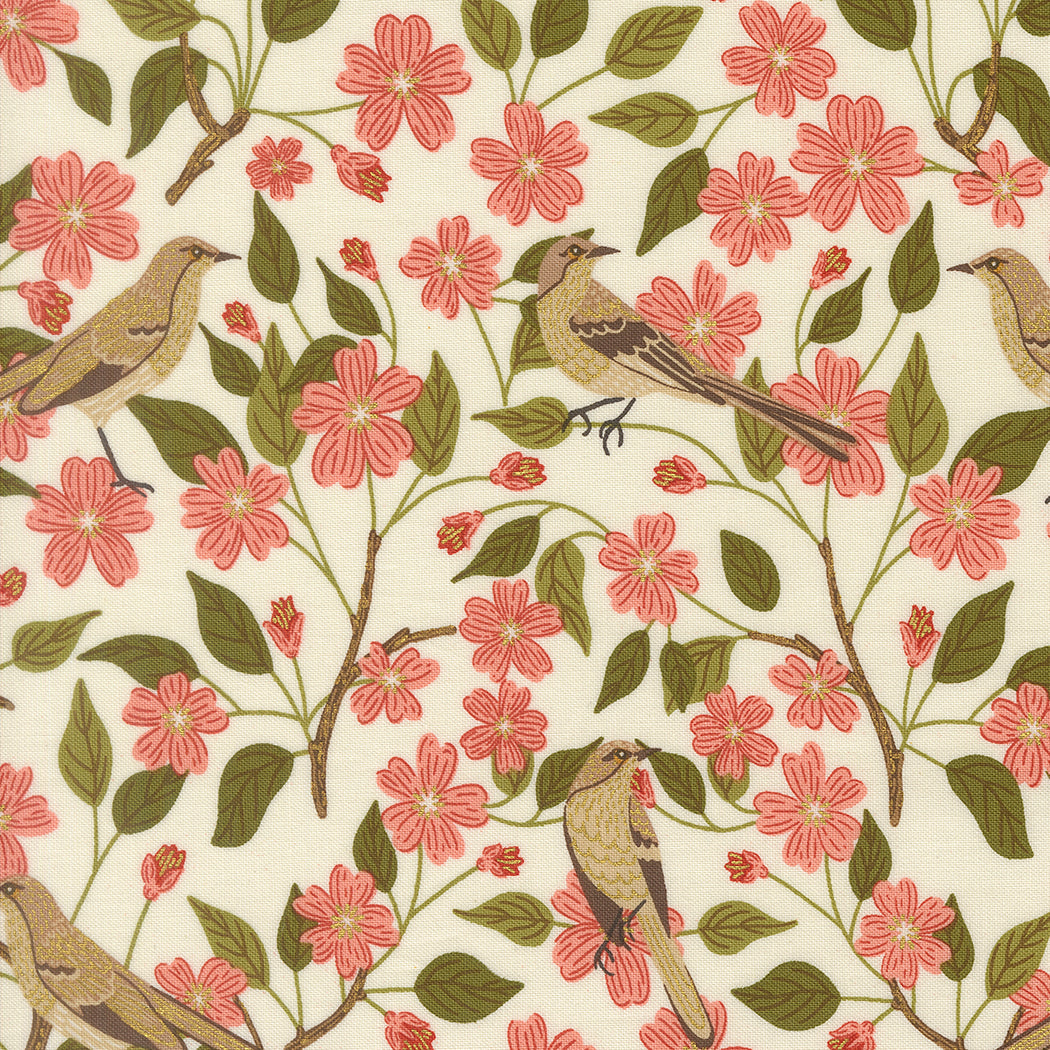 Fabric Moda Eggshell Blossoms Metallic Ladybug Whimsy by the Quarter Yard 48441-11M
