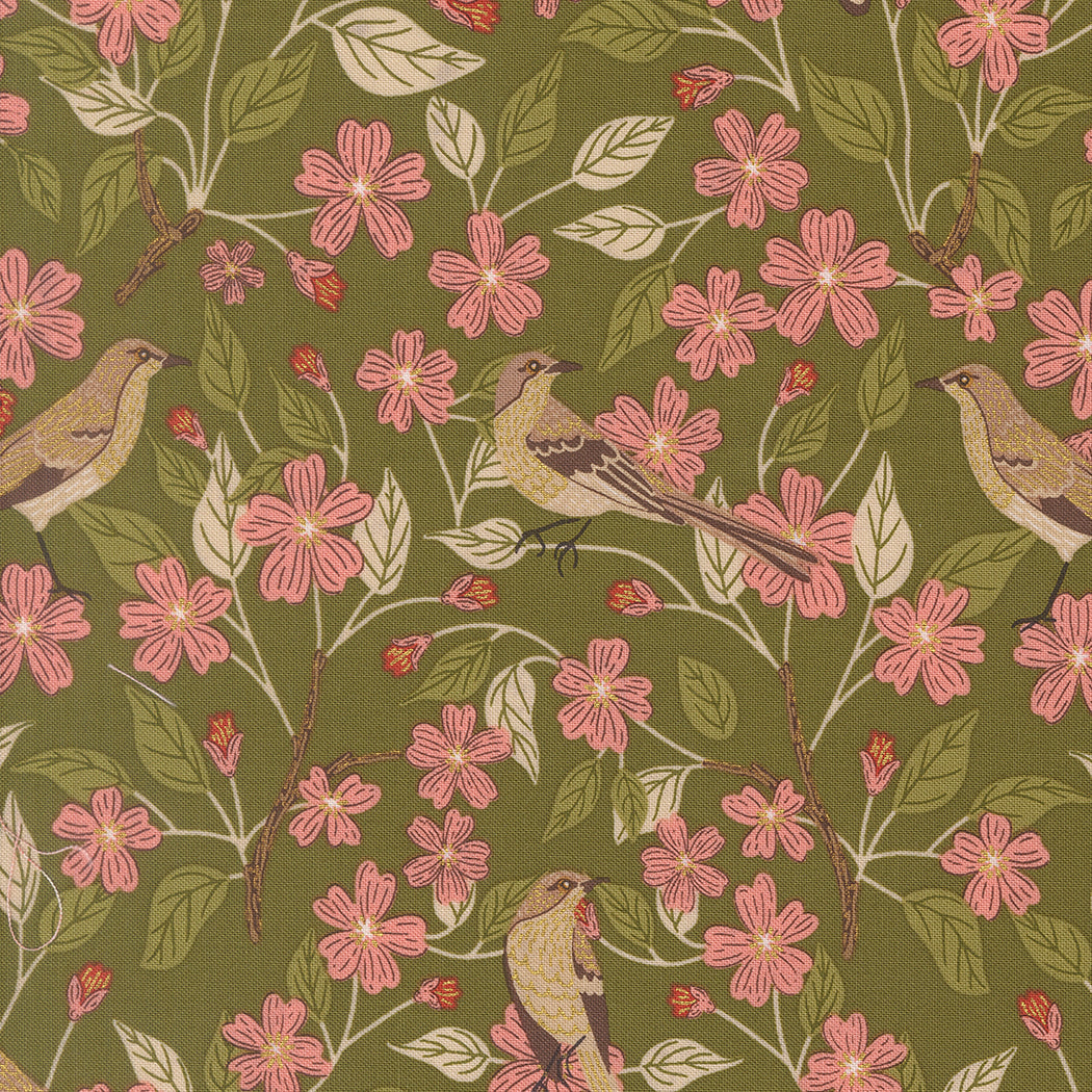 Fabric Moda Grass Blossoms Metallic Ladybug Whimsy by the Quarter Yard 48441-17M