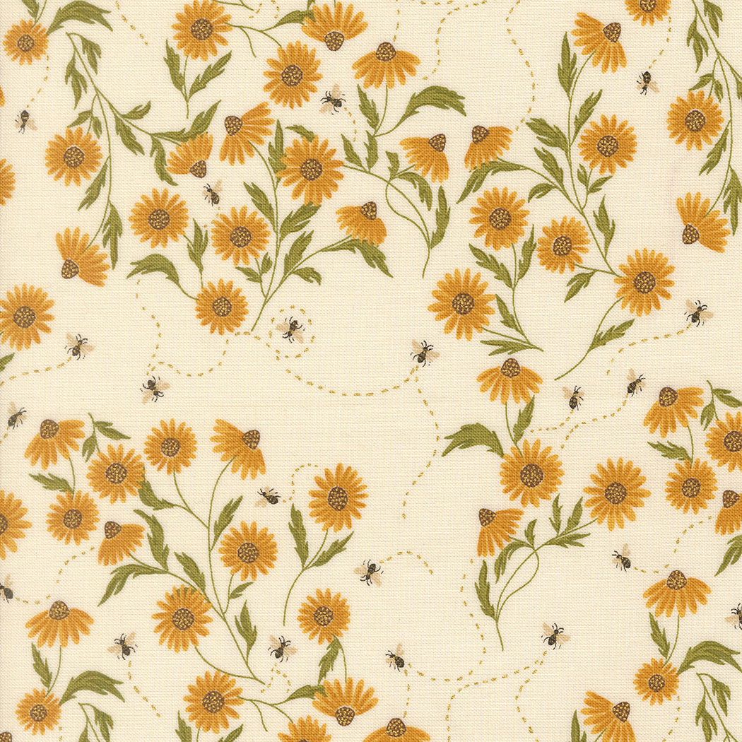 Fabric Moda Eggshell Cone Flower Metallic Ladybug Whimsy by the Quarter Yard 48442-11M