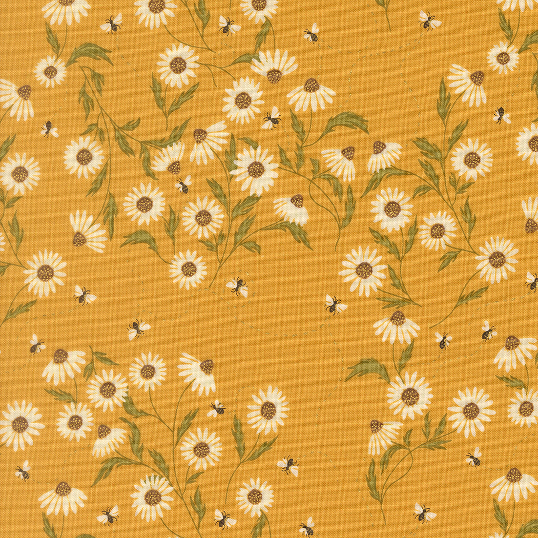 Fabric Moda Golden Cone Flower Metallic Ladybug Whimsy by the Quarter Yard 48442-13M