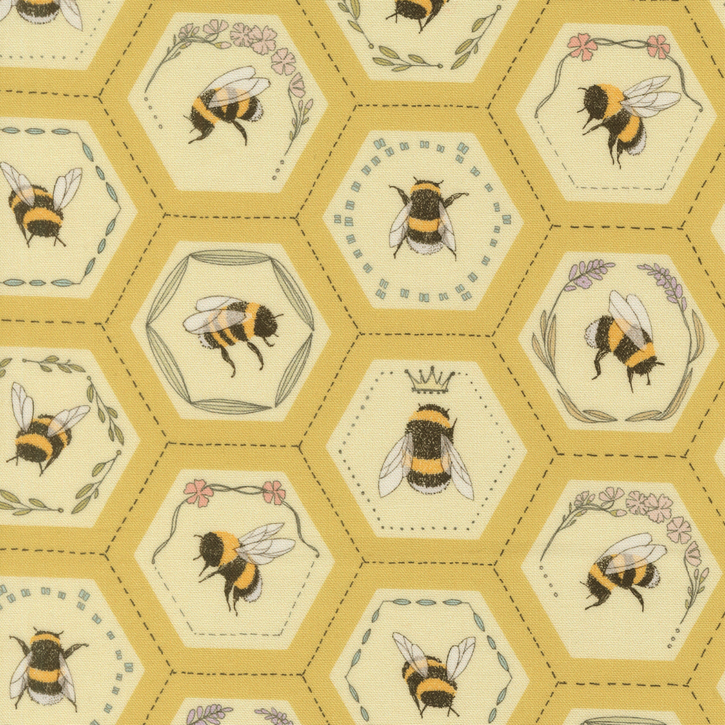 Fabric Moda Honey Bees in Hexies Pollinators by the Quarter Yard 48814-13