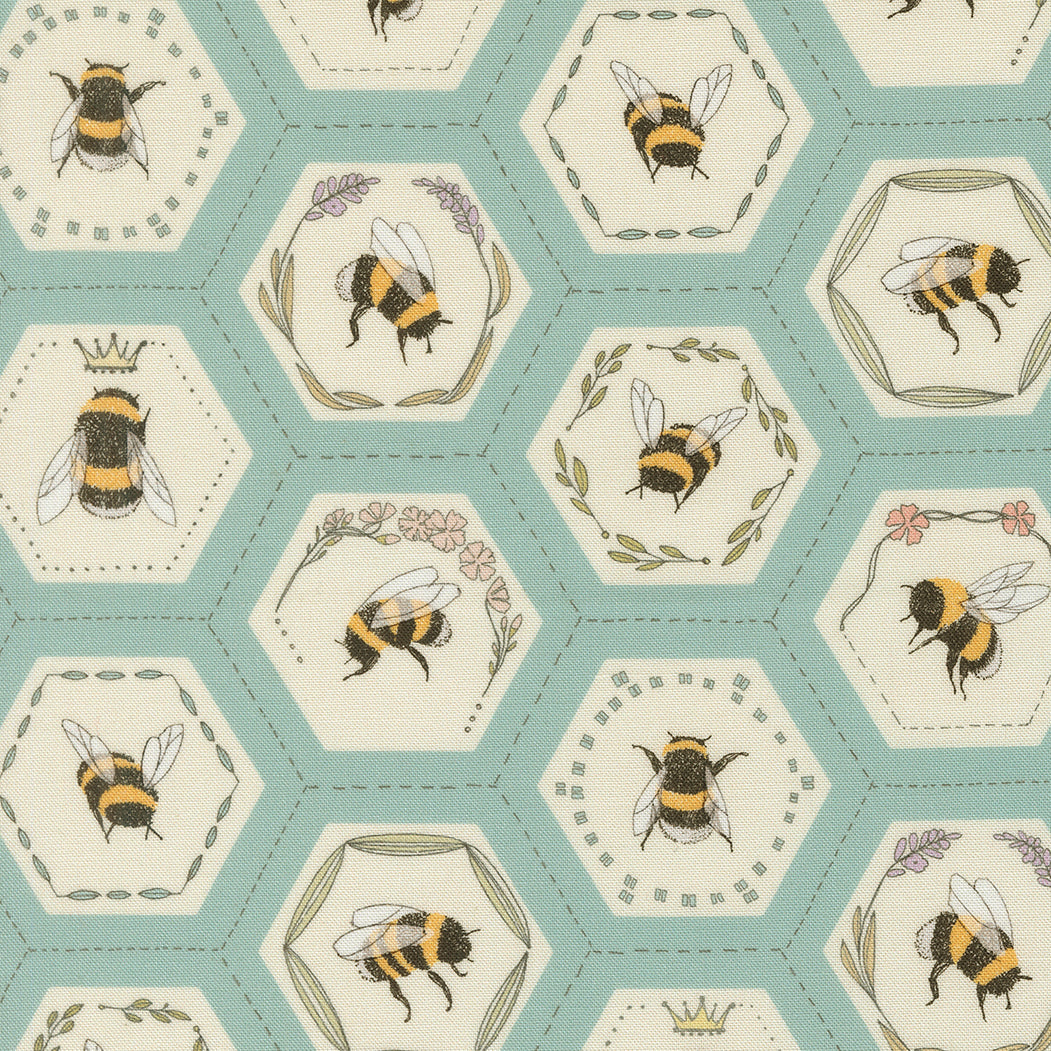 Fabric Moda Stream Bees in Hexies Pollinators by the Quarter Yard 48814-16