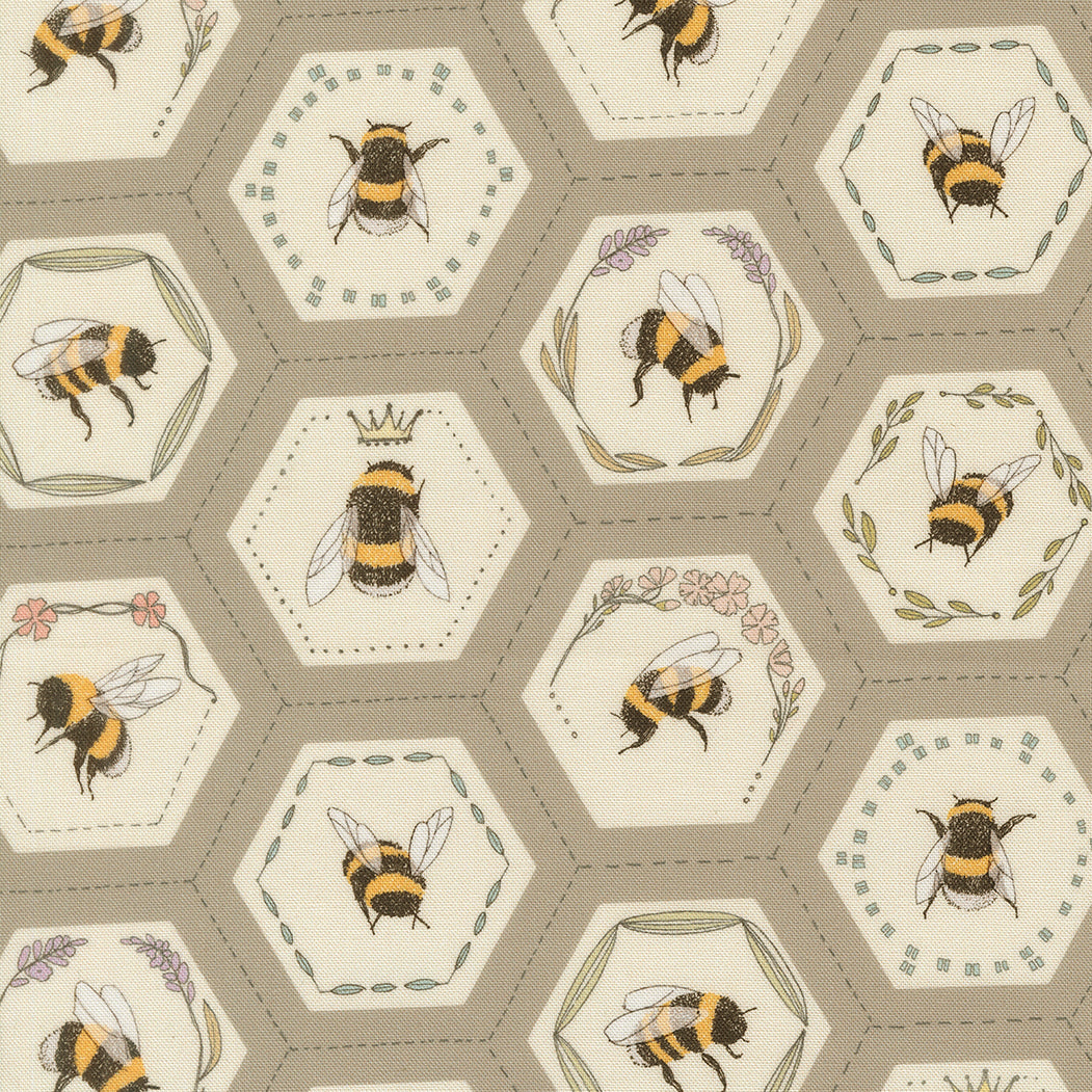 Fabric Moda Pebble Bees in Hexies Pollinators by the Quarter Yard 48814-18