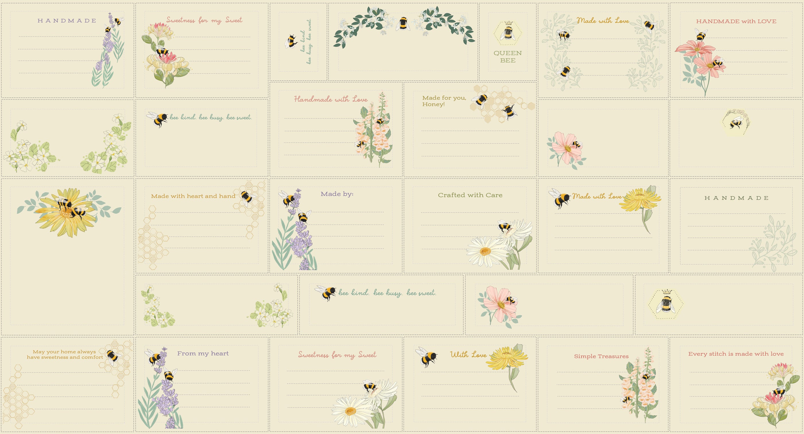 Fabric Moda Cloud Labels Pollinators Quilt Panel 48817-11