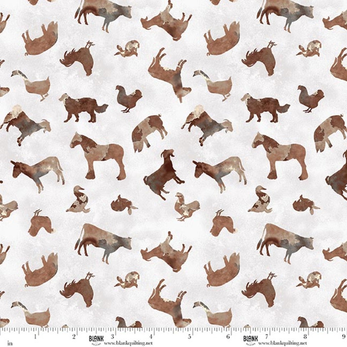 Fabric Blank Quilting Light Gray Animal Silhouettes Country Morning by the Quarter Yard 4962-19