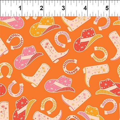 Fabric In The Beginning Orange Cowgirl Essentials Go Cowgirl! by the Quarter Yard 4GC-1