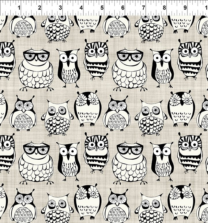 Fabric In The Beginning Taupe Owls Sketchbook Prints by the Quarter Yard 4SK-1