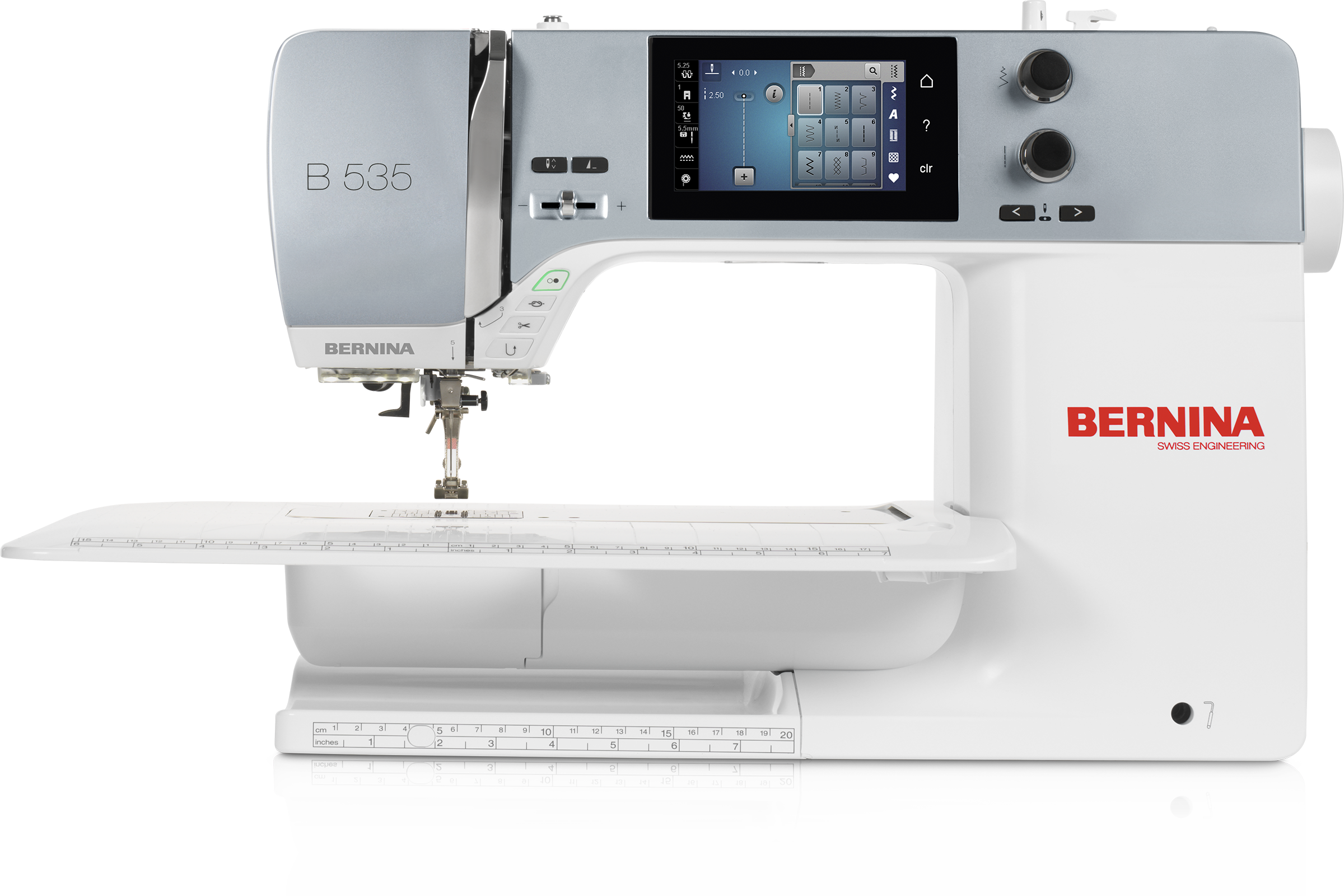 front facing image of the BERNINA 535E Sewing and Embroidery Machine with table attached