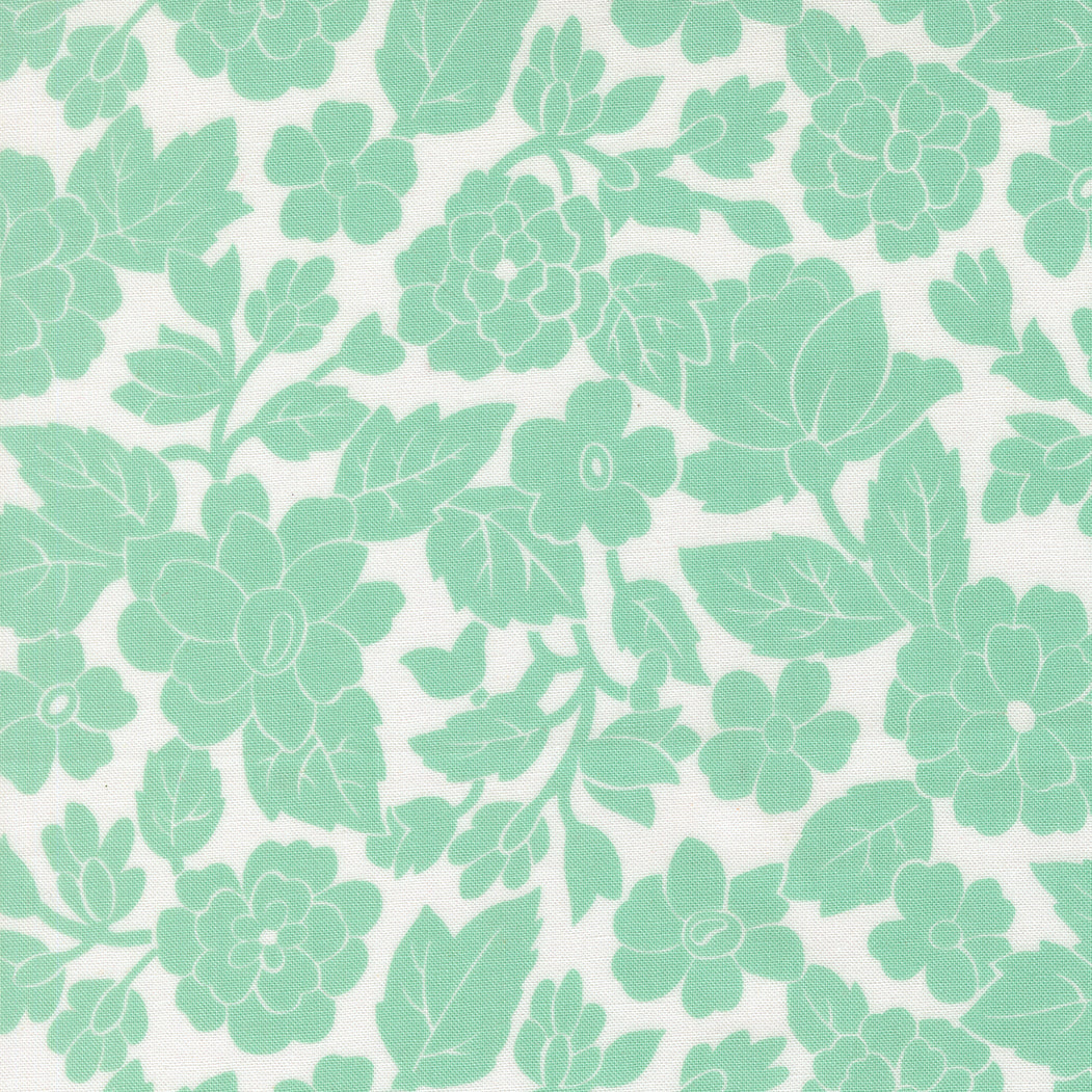 Fabric Moda White Aqua London Bloomsberry by the Quarter Yard 55351-11