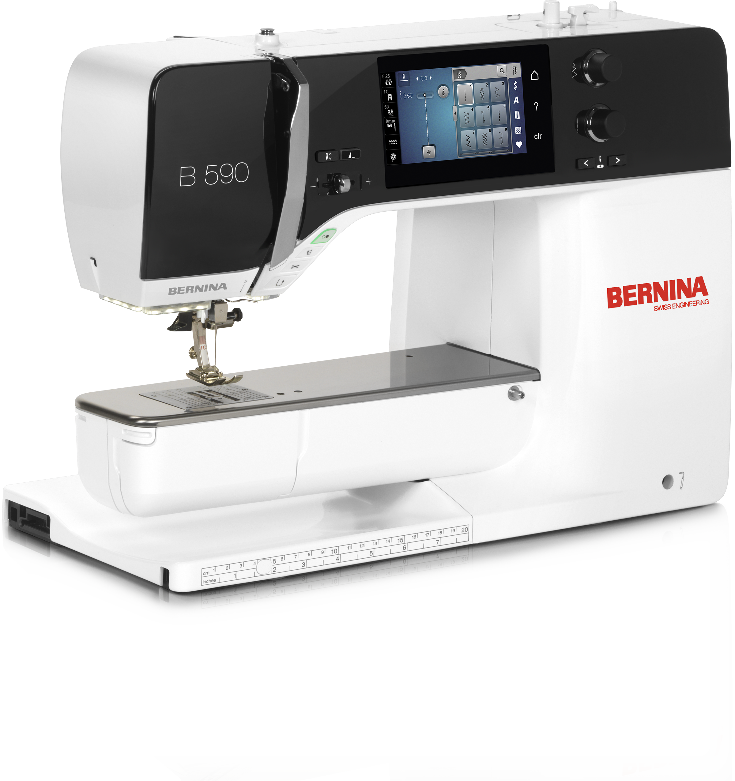 angled image of the BERNINA 590E Sewing and Embroidery Machine