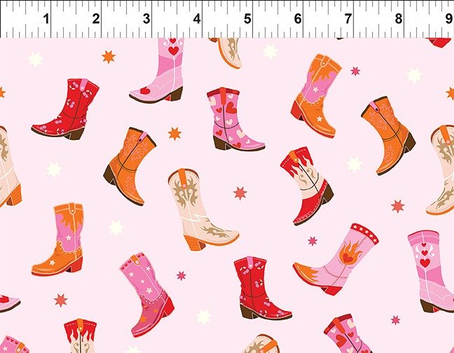Fabric In The Beginning Pink Boots Go Cowgirl! by the Quarter Yard 5GC-1