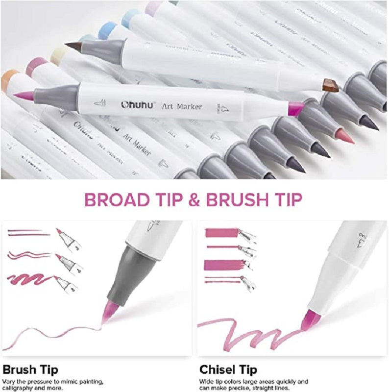 Ohuhu Honolulu 48ct Pastel Brush/Chisel Dual Tip Alcohol Markers Y30-80403-67