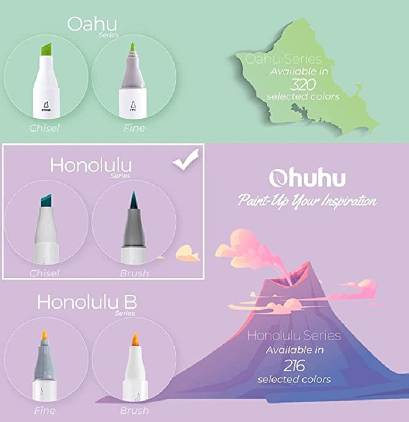 Ohuhu Honolulu 48ct Pastel Brush/Chisel Dual Tip Alcohol Markers Y30-80403-67