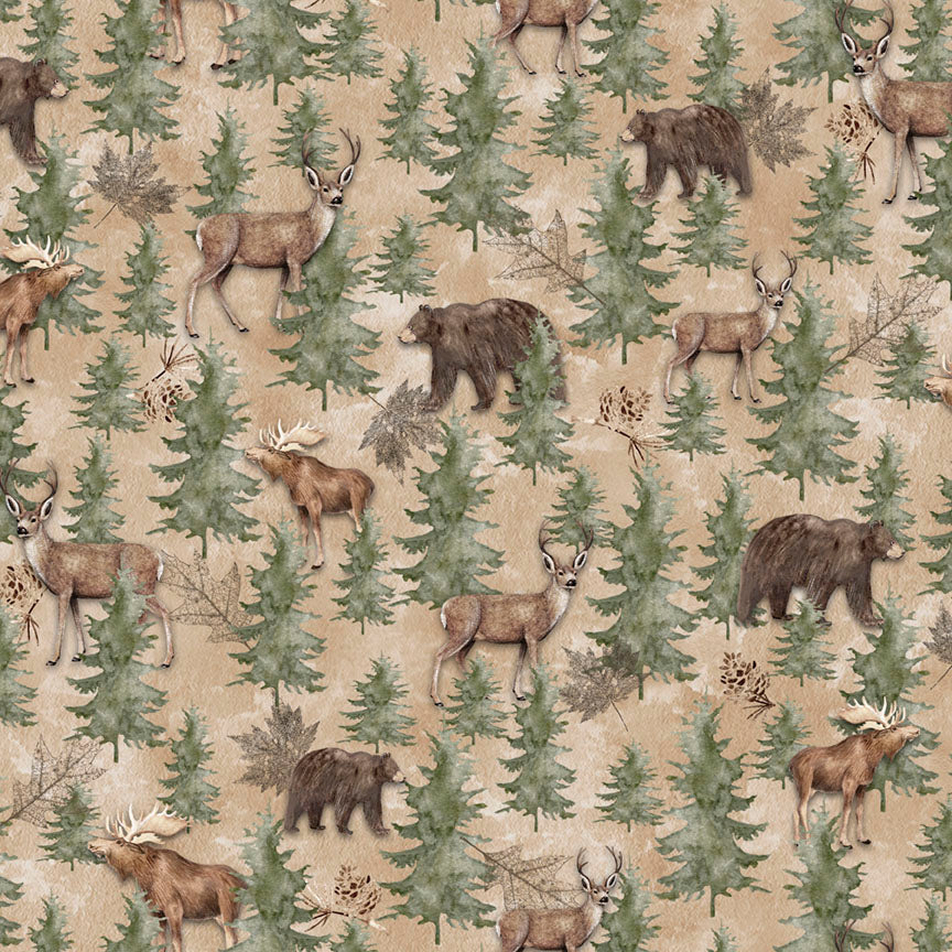 Fabric P&B Neutral Forest Animals Trail Ridge by the Quarter Yard 6341-NE