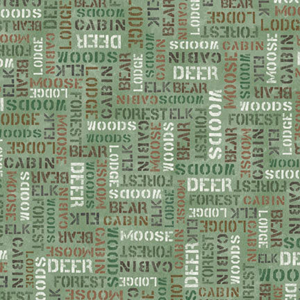 Fabric P&B Green Packed Woodsy Words Trail Ridge by the Quarter Yard 6345-G