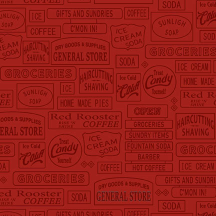 Fabric P&B Red Signage Linework General Store by the Quarter Yard 6350-R