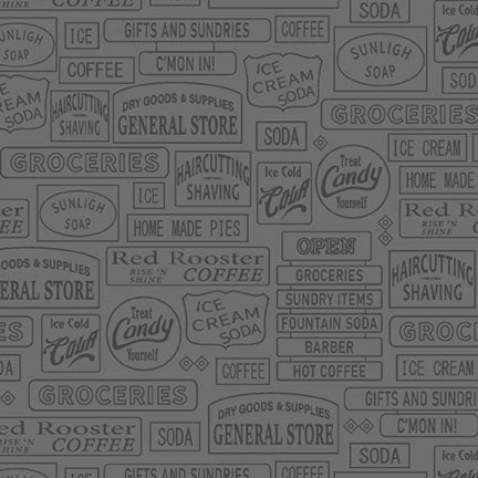 Fabric P&B Slate Signage Linework General Store by the Quarter Yard 6350-S